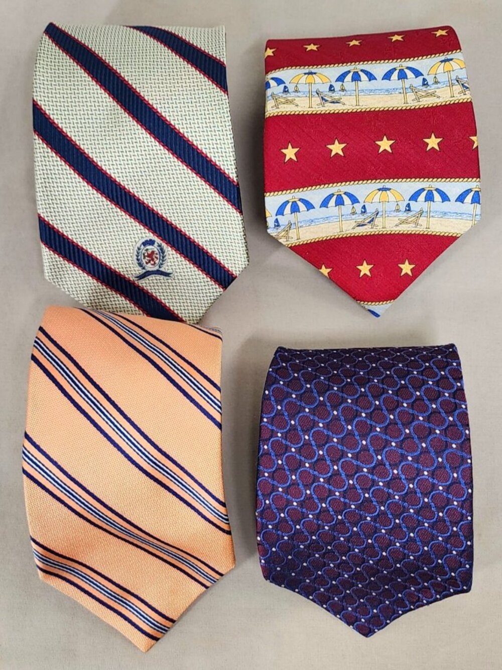 Tommy Hilfiger Men's 4 Silk Ties Lot Multi-Color Striped Geometric Beach Pattern